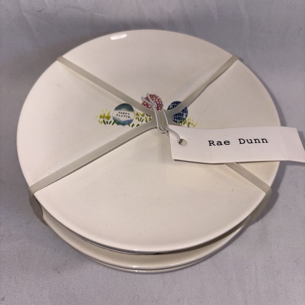 Rae Dunn by Magenta Easter Round Plates (Set of 4) Snack Appetizer Dessert NWT